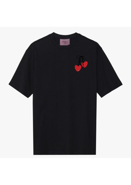 MISSU DESIGN - Czarny t-shirt z wisienkami Valentine