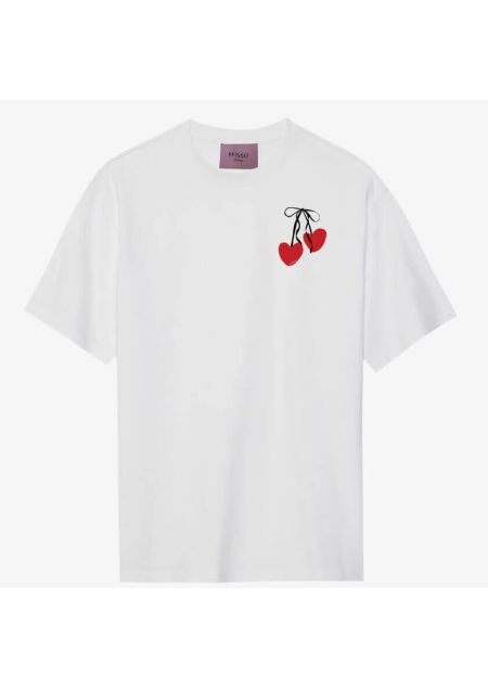 MISSU DESIGN - Biały t-shirt z wisienkami Valentine