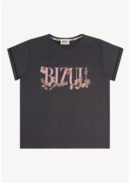 BIZUU - Szary t-shirt z kwiatowym logo Overa