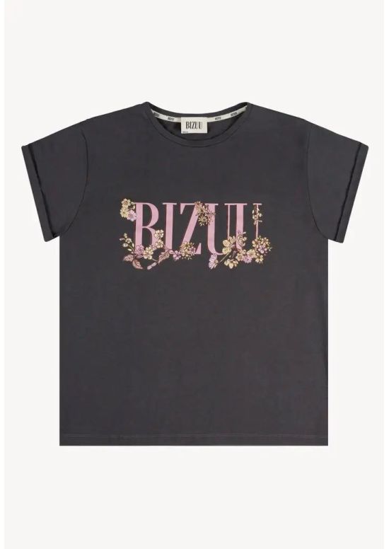 BIZUU - Szary t-shirt z kwiatowym logo Overa