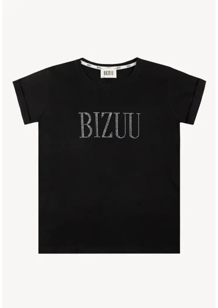 BIZUU - Czarny t-shirt z kryształowym logo Hearty