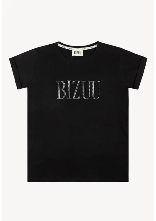 BIZUU - Czarny t-shirt z kryształowym logo Hearty